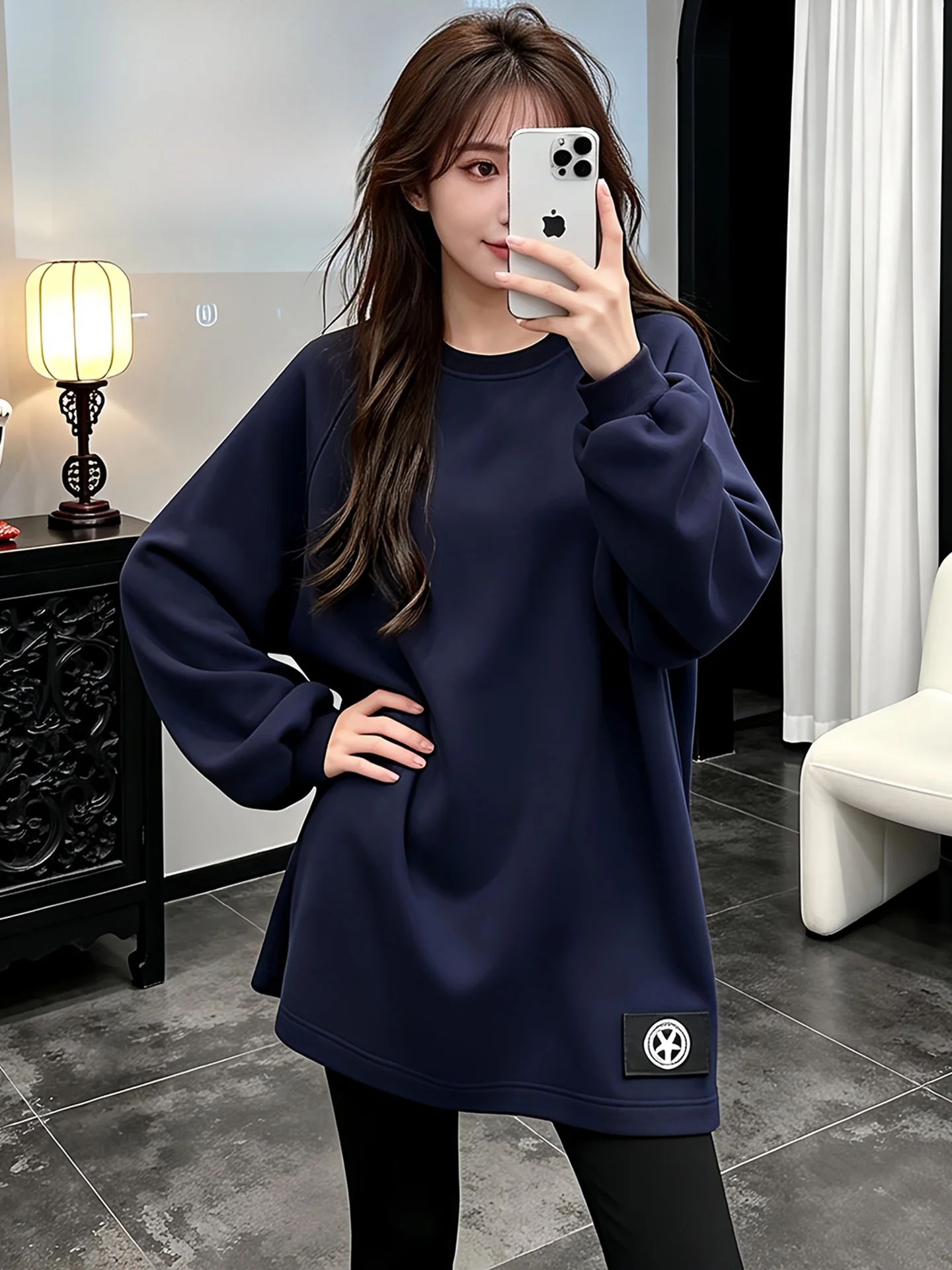 

Модный женский свитшот без капюшона средней длины с круглым вырезом и длинными рукавами, свободного кроя, весна-осень, новый стиль