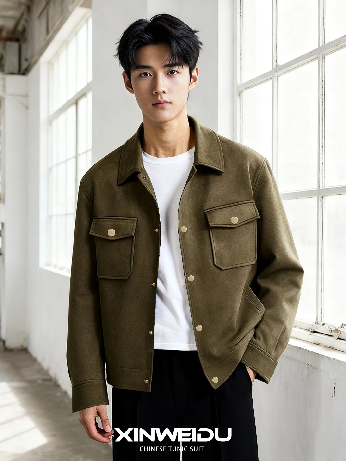 

Новый размер, мужская повседневная замшевая куртка, осенне-зимняя американская рабочая одежда, пальто с воротником, высококачественный длинный топ све