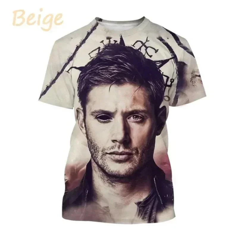 Jensen Ackles 3D Print T-shirt Fashion Personality Men Clothing Dean Winchester Supernatural Movie Graphic T Shirt Harajuku Tops