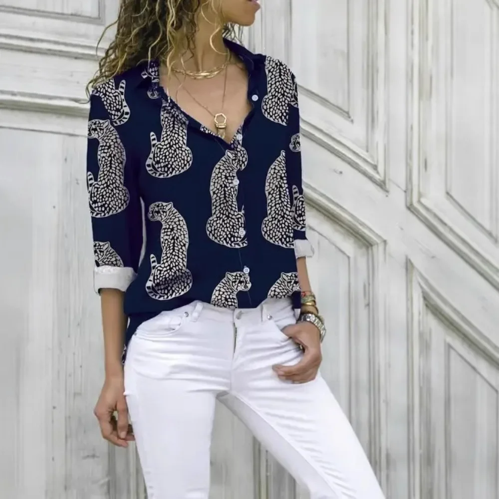 Women Animal Print Long Sleeve Shirt Casual Button Down Blouse Relaxed Fit Soft Breathable Flattering Daily Work Vacation New