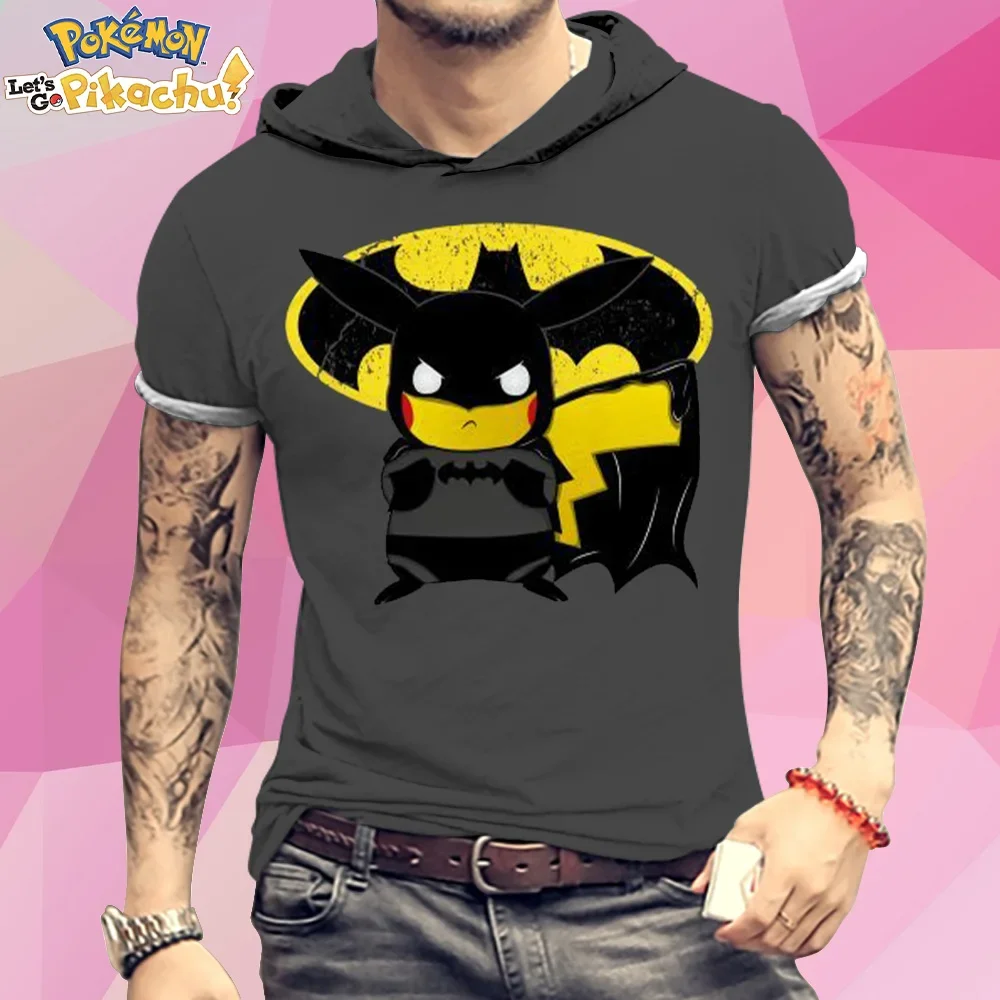 Fashion T-shirt Men Pokemon 3XL Hooded Pikachu Cute T-shirts Men's Essentials Harajuku Style Kawaii Pikachu New High Quality Y2k