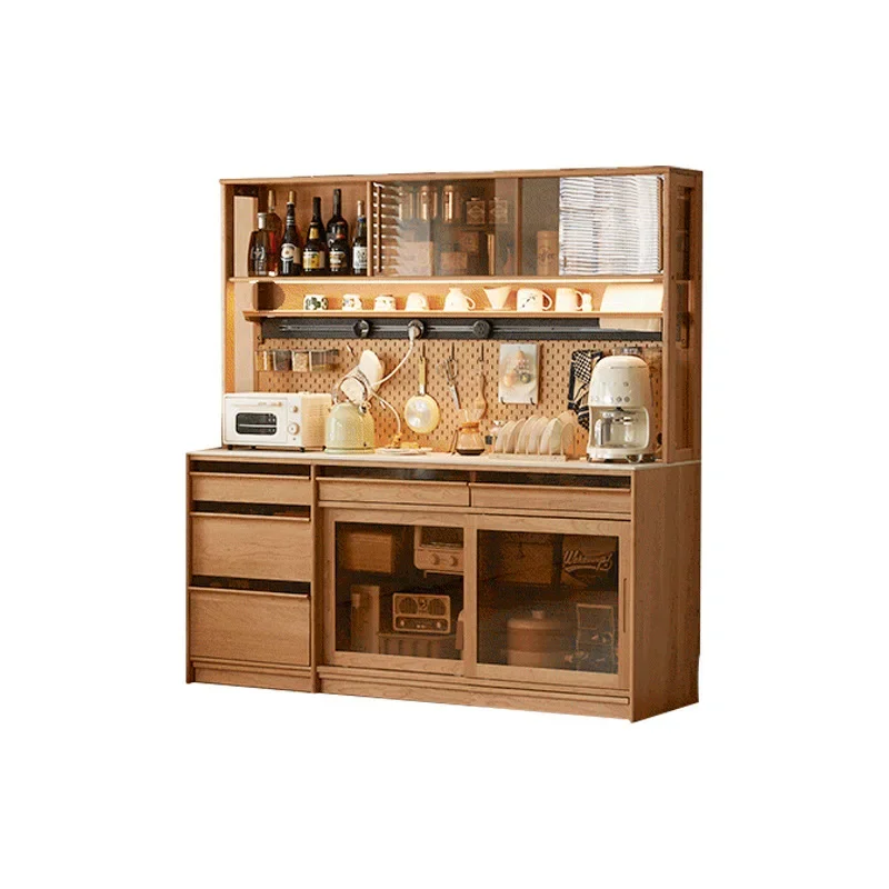 

Solid wood dining side cabinet integrated against the wall Japanese style cherry storage Log wind hole