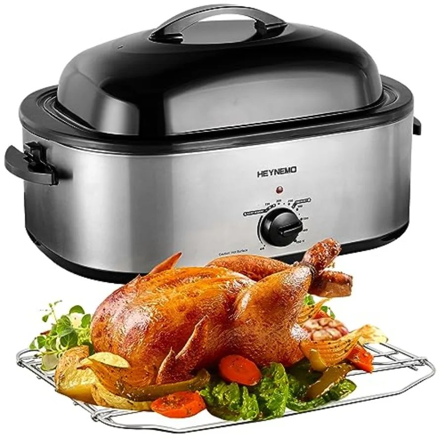 

22 Quart Electric Turkey Roaster with Self-Basting Lid Stainless Steel Large Capacity Fits Turkeys up to 26LB Ideal for Holiday
