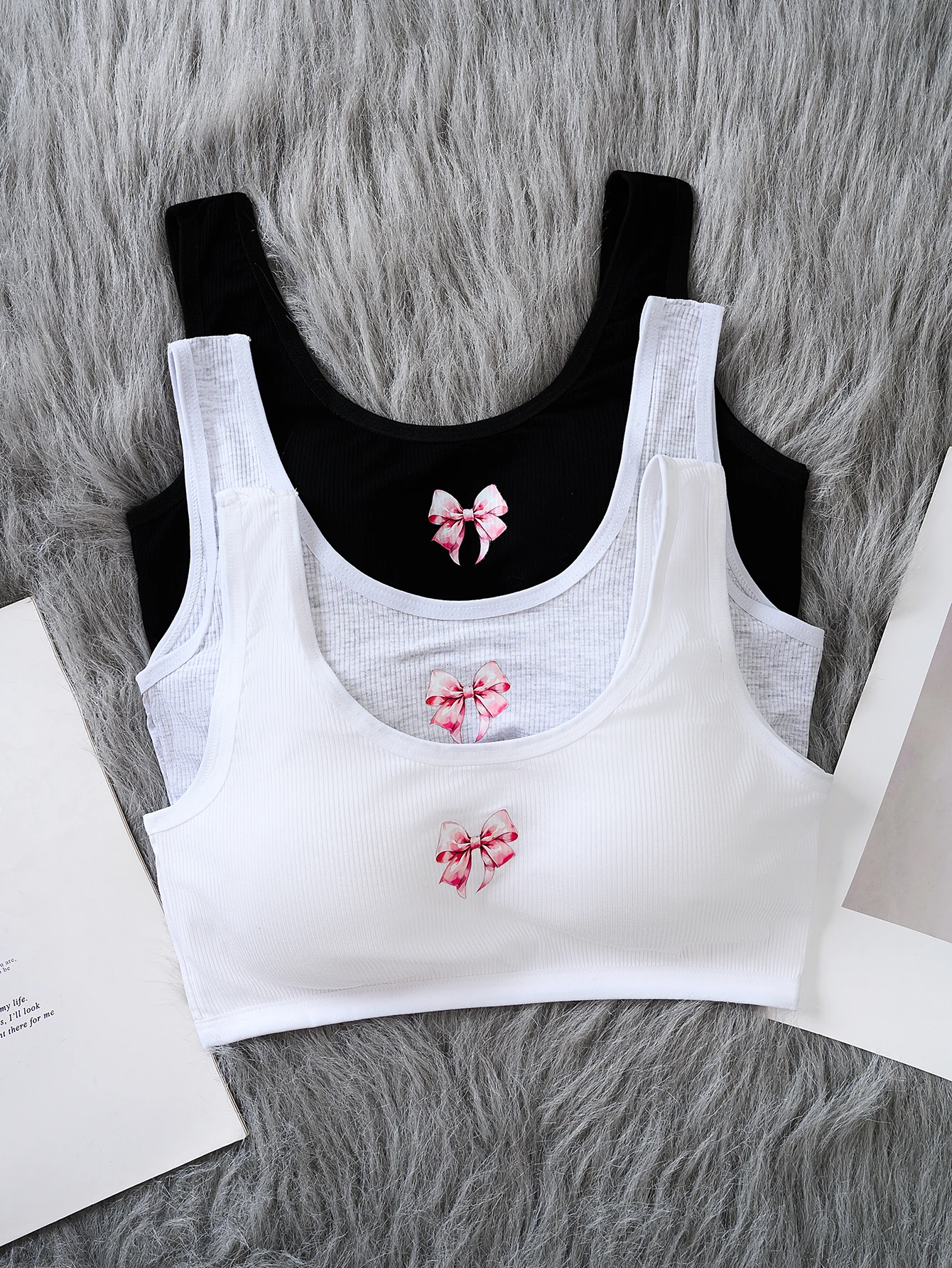 3 pcs girls' bra, girls' underwear, non-removable fixing cup thread comfortable wide shoulder strap