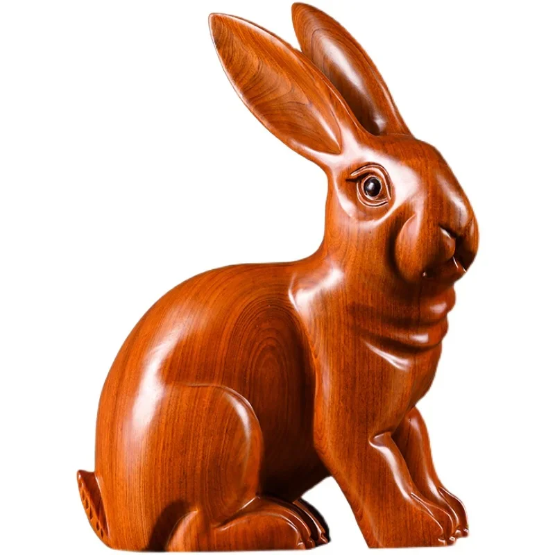 Yellow pear wood carving rabbit decoration mahogany creative home living room decoration cute wooden zodiac rabbit handmade