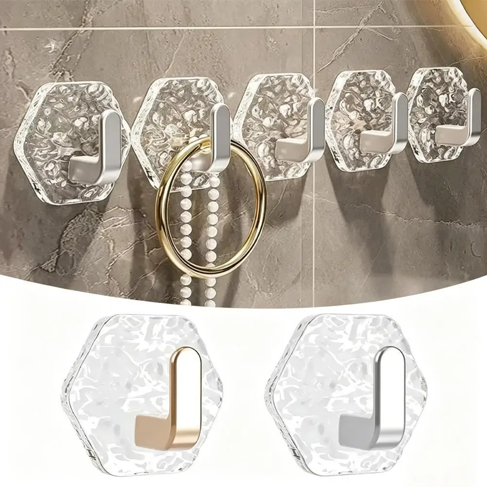 10pcs Hooks Transparent Acrylic Wall Mounted Rack Adhesive Bathroom Hooks Sticky Punch-Free Home Storage Racks Towel Holder