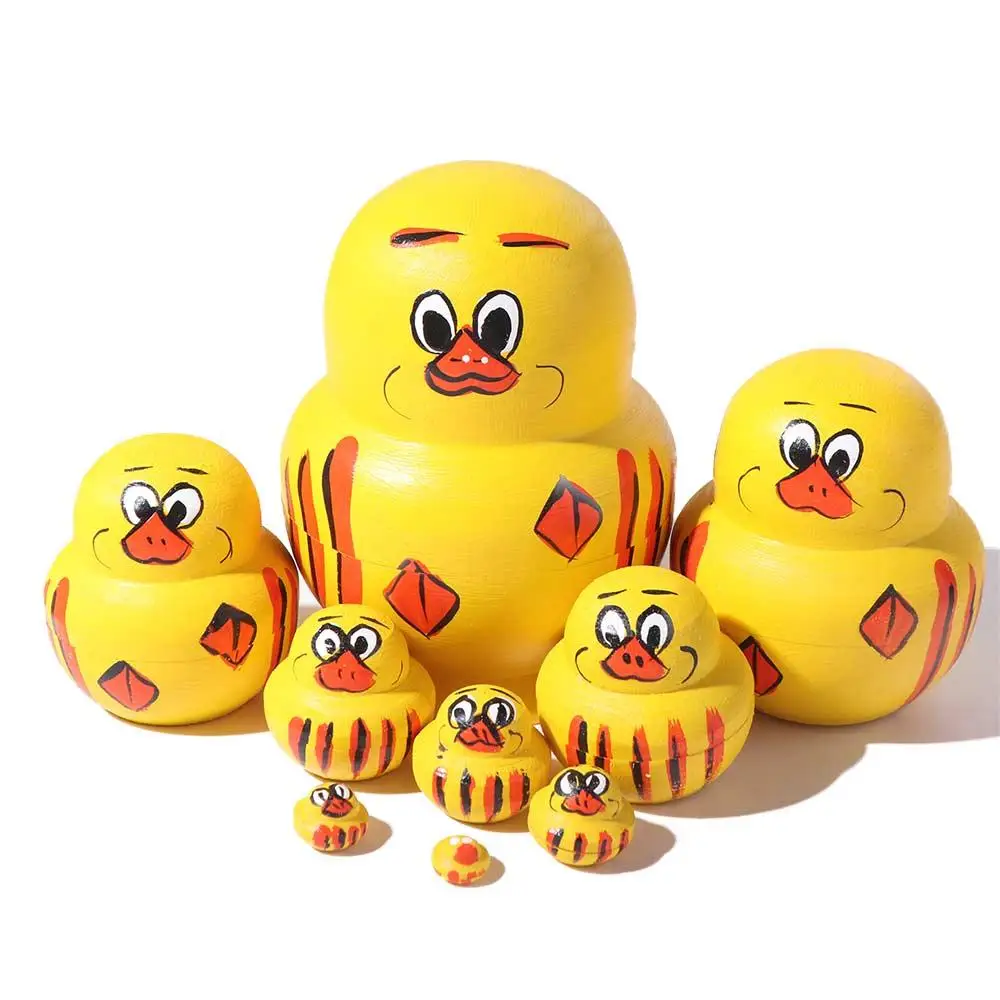 

Decorations 10 Layer Nesting Dolls Wooden Yellow Duck Matryoshka Doll Toys Cartoon Handmade Stacking Dolls Chidrens Gift