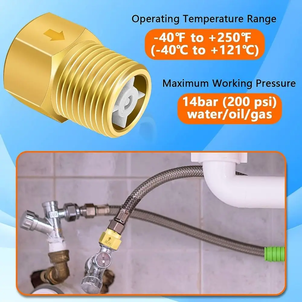 Válvula unidireccional de latón duradero de 1/2 ", válvula de retención de aceite, agua y Gas, resistencia al ozono, válvula de reflujo de rosca hembra a macho