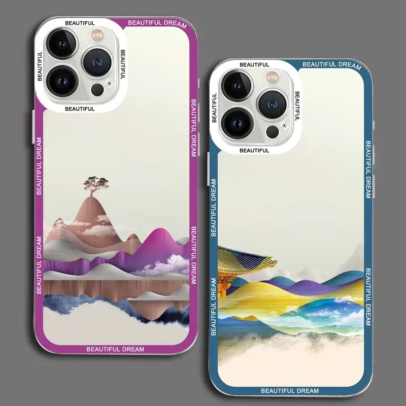 Aestheticism Landscape Painting Clear Phone Case for iPhone 13 14 12 11 Pro Max 15 Pro Max X XR XS 15 14 7 8 Plus X XS XR Covers