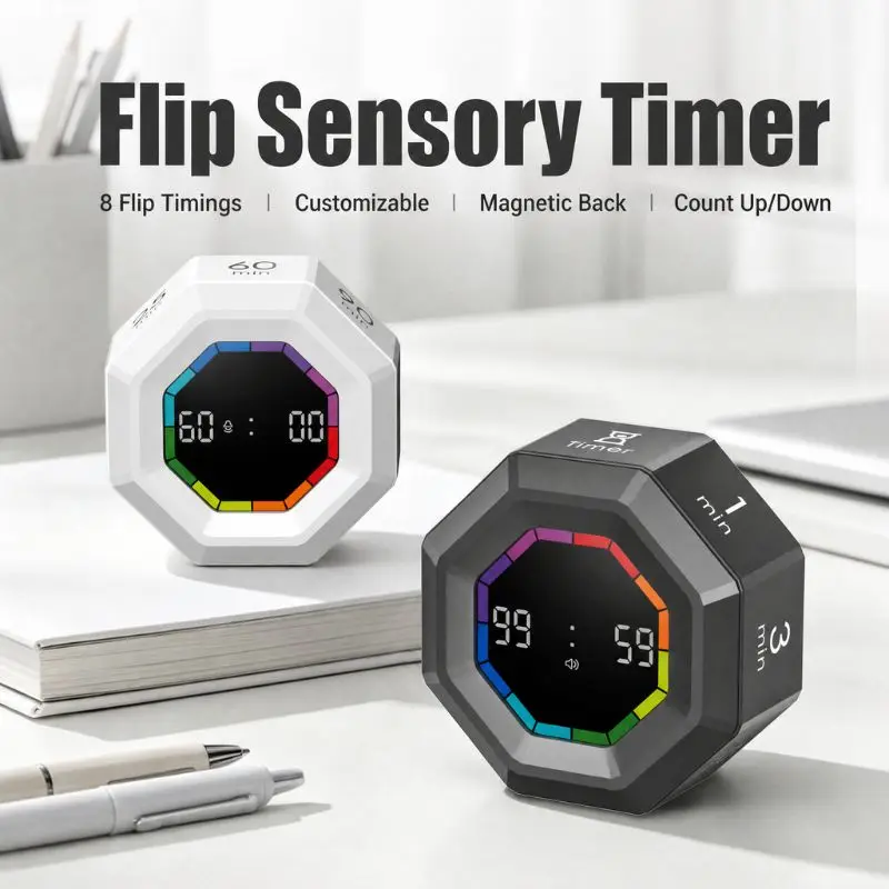 Octagon Gravity Sensor Flip Timer Study Countdown Timer for Student Self Discipline Time Reminder Alarm Cooking Time Controller