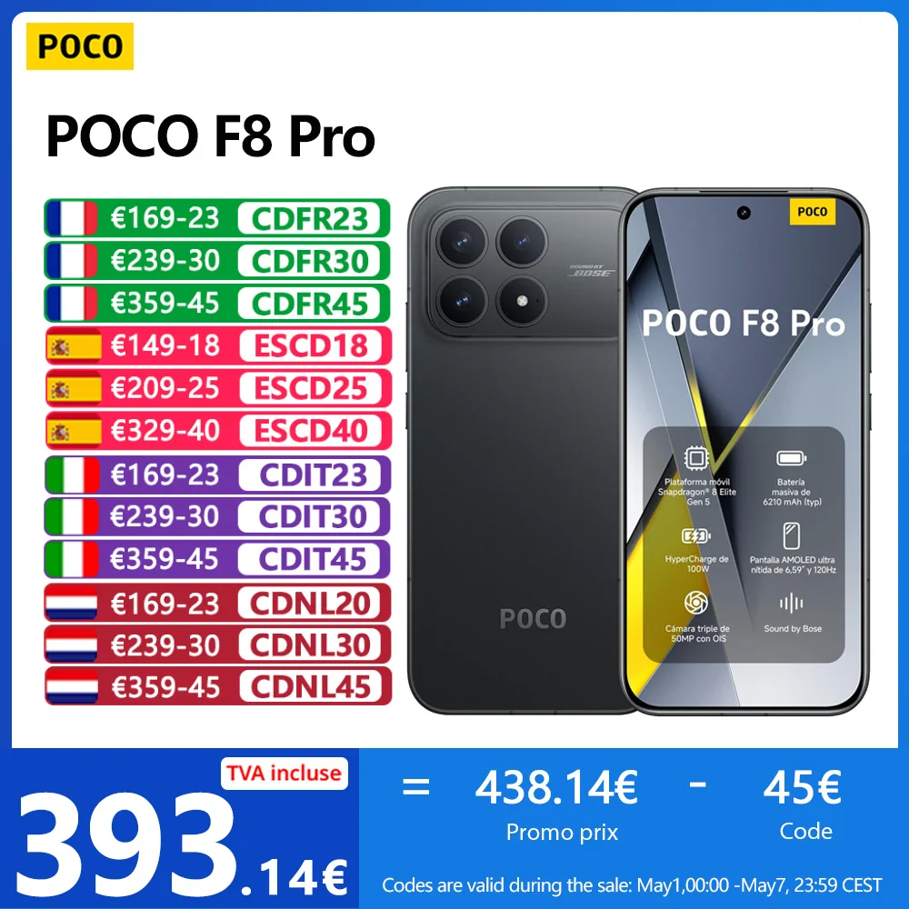 POCO F8 Pro 5G,NFC,Snapdragon® 8 Elite,Écran AMOLED HyperRGB POCO 120 Hz 6.59" ,caméra 50 Mpx,6210 mAh,IP68