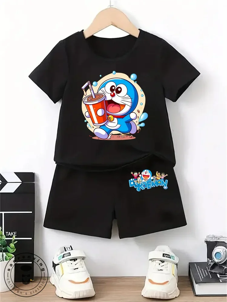 

Doraemon Kids T-shirt Set Summer Short Sleeve Shorts Boys Girls Sweatshirt Anime Print Casual Top Sonic Fashion Graphics 2 Piece