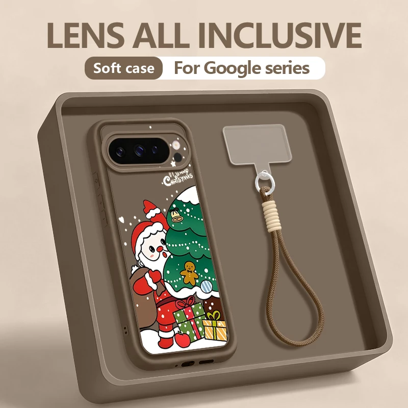 Подарочный чехол с Санта-Клаусом для Google Pixel 10 9 8 7 Pro 8A 7A 9 Pro XL, противоударный мягкий чехол из ТПУ со шнурком для Pixel 10 8 7 Pro