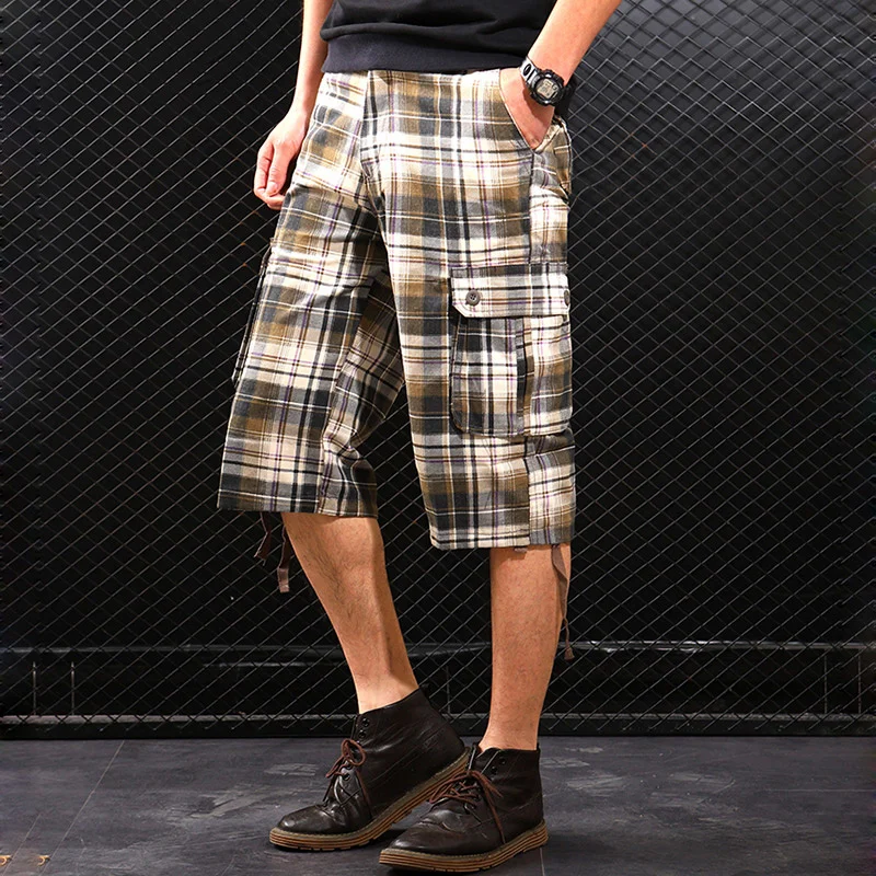 Outdoor Cargo Shorts Men\'s Cotton Camouflage Plaid Pocket Army Shorts Fashion Male Bermuda Shorts