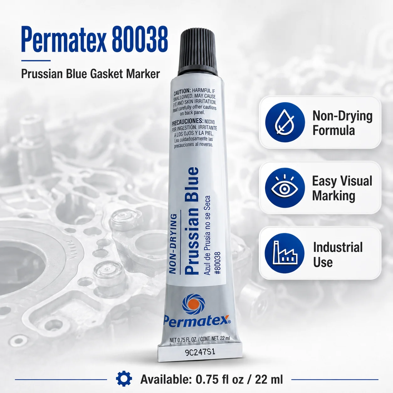 Permatex 80038 Prussian Blue 22ml Non-Drying Gasket Marker Contact Pattern Checking Fluid for Gear Engine Repair