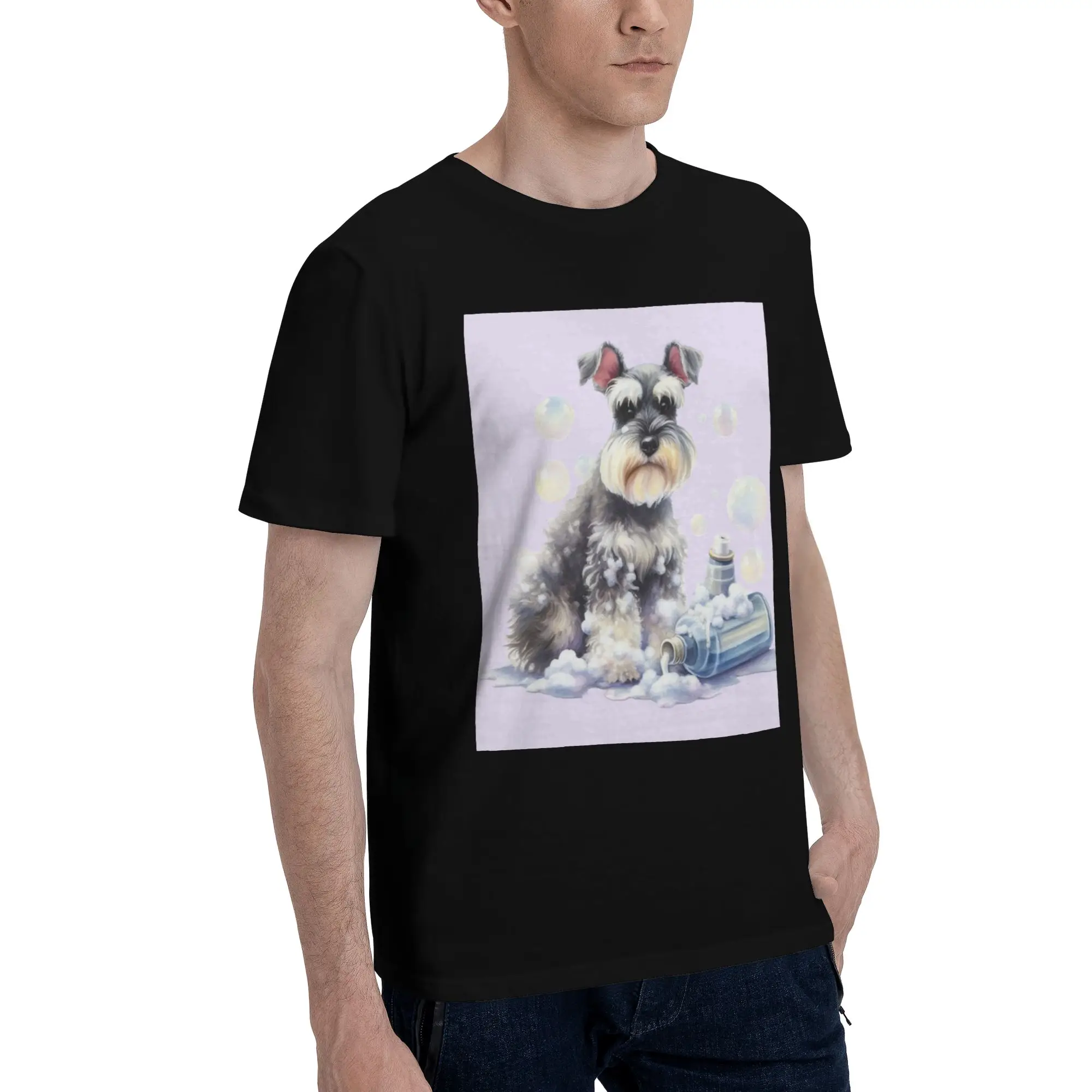 

Miniature Schnauzer Bath With Bubbles Men T-Shirt Oversized T Shirts Men's Crew Neck Cotton Tees Short Summer Male