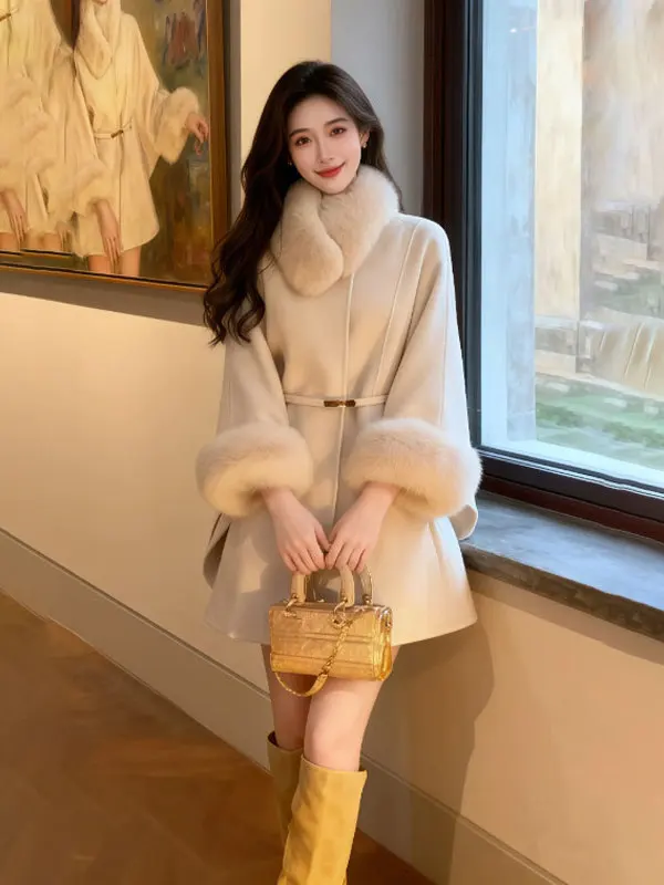 

Зимнее шерстяное пальто Ele Rich Girl: уникальное, красивое, в корейском стиле, с длинными рукавами, на флисовой подкладке