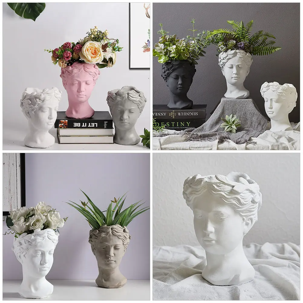 Stylish Resin Head Shaped Vase Planter Creative Sculpture Flower Pot for Indoor Plants Home Decor Tabletop Ornament Succulent
