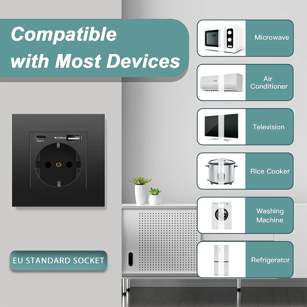 16A الاتحاد الأوروبي القياسية الجدار مقبس كهربائي نوع-C USB شحن المخرج التيار المتناوب 110 ~ 250 فولت مقبس الطاقة لوحة المواد الكمبيوتر لشحن الهاتف