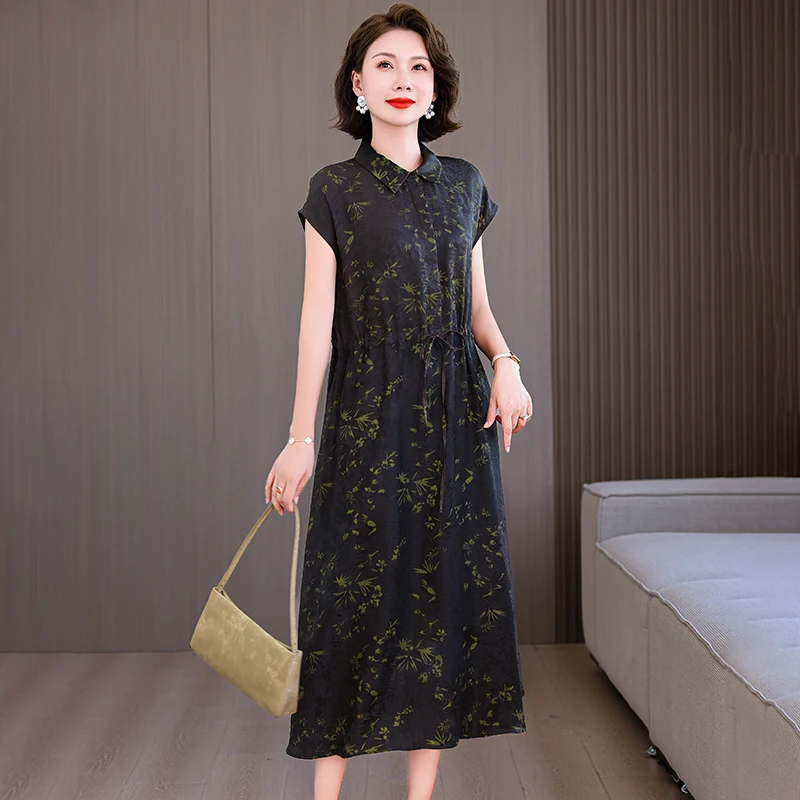 

Women Boho Black Slik Loose Waist Midi Dress Summer Fashion Elegant Casual Party Vestidos 2026 Korean Vintage Chic Night Dress