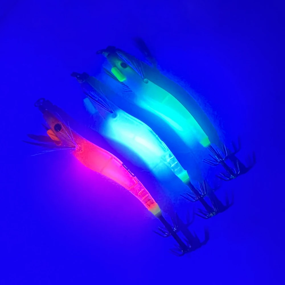 Umpan Udang Keras Luminous Lure dengan Kait Jig Cumi-cumi, Umpan Pancing, Perlengkapan Memancing, Umpan Udang Kayu untuk Air Tawar dan Air Asin