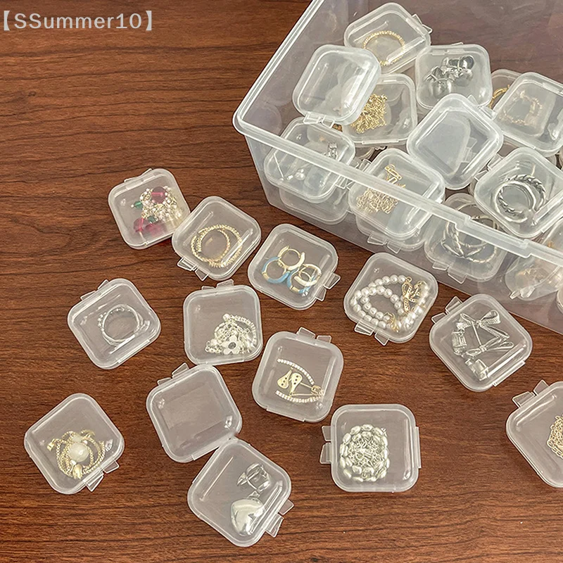 【SSummer10】10Pcs Small Square Plastic Jewelry Storage Box - Portable Finishing Container for Earrings Packaging【SS】
