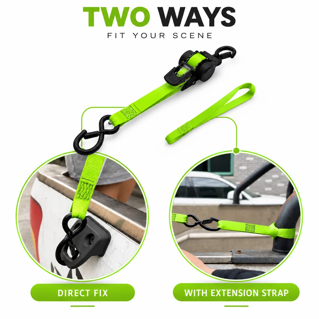 Auto Retractable Ratchet Tie Down Straps Heavy Duty S-Hook Locking Cargo Lashing Belt for Off-road & Camping Gear Securing