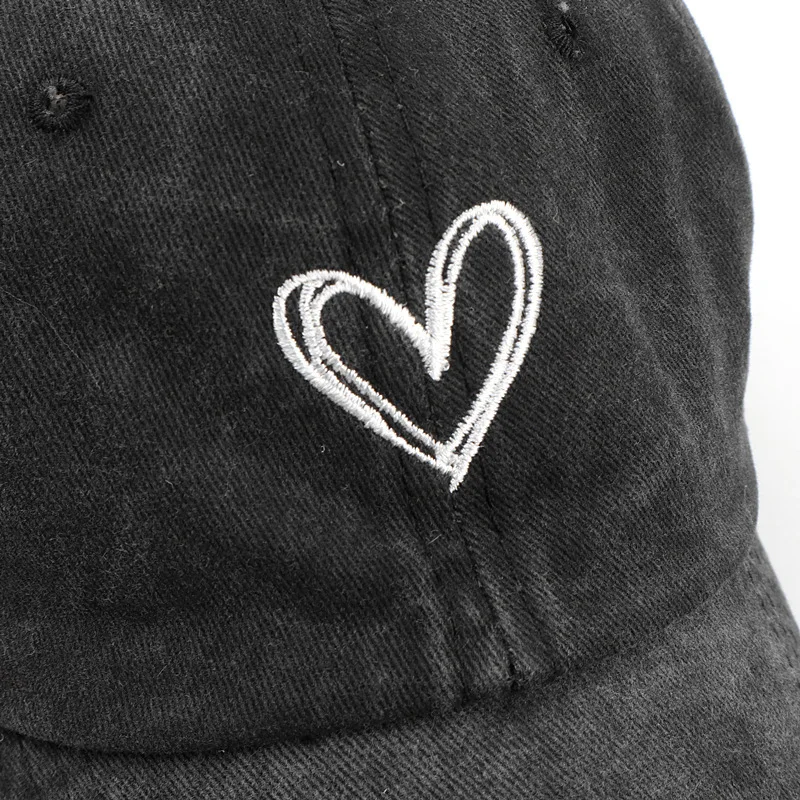 Retro Washed Distressed Love Embroidered Duckbill Cap For Women In spring and Summer Large Brim Soft Top Baseball Cap Adjustable