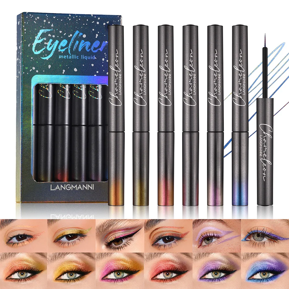 

LANGMANNI Glitter Color Liquid Eyeliner 6 Color Glitter Powder Eyeliner Set Multicolor Liquid Eyeliner