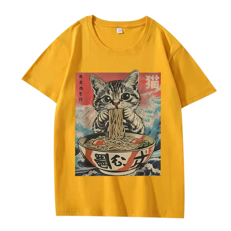 Cute Cat Ramen Anime Print T-Shirt Short Sleeve Summer Fashion Top Women Clothing Fashion Graphic T Shirts Summer Streetwear Y2K