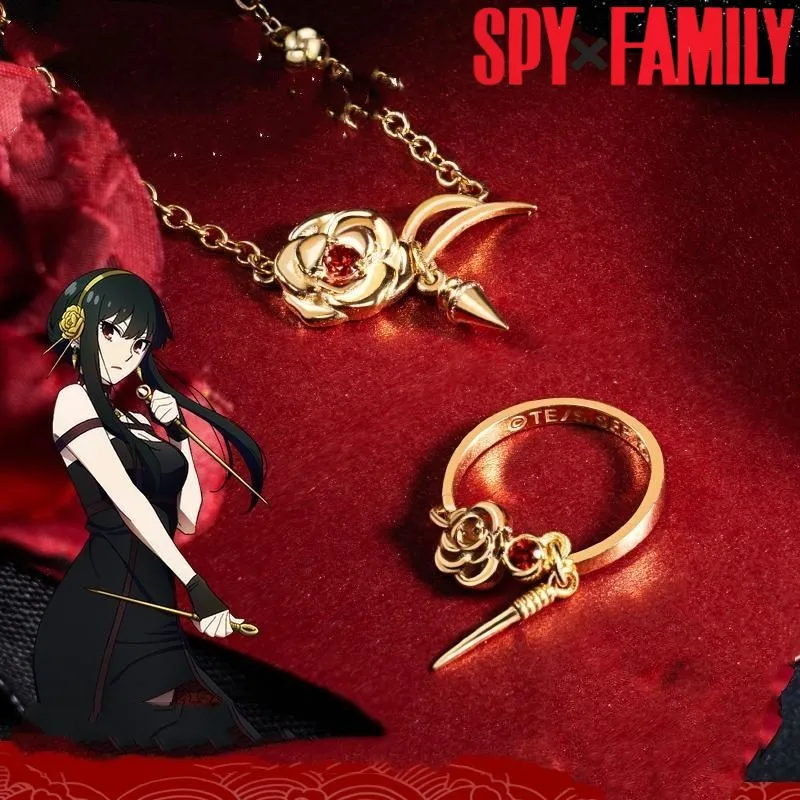 SPY FAMILY Yor Forger periféricos de anime creativos bidimensionales anillos decorativos de moda personalizados collares regalos de vacaciones