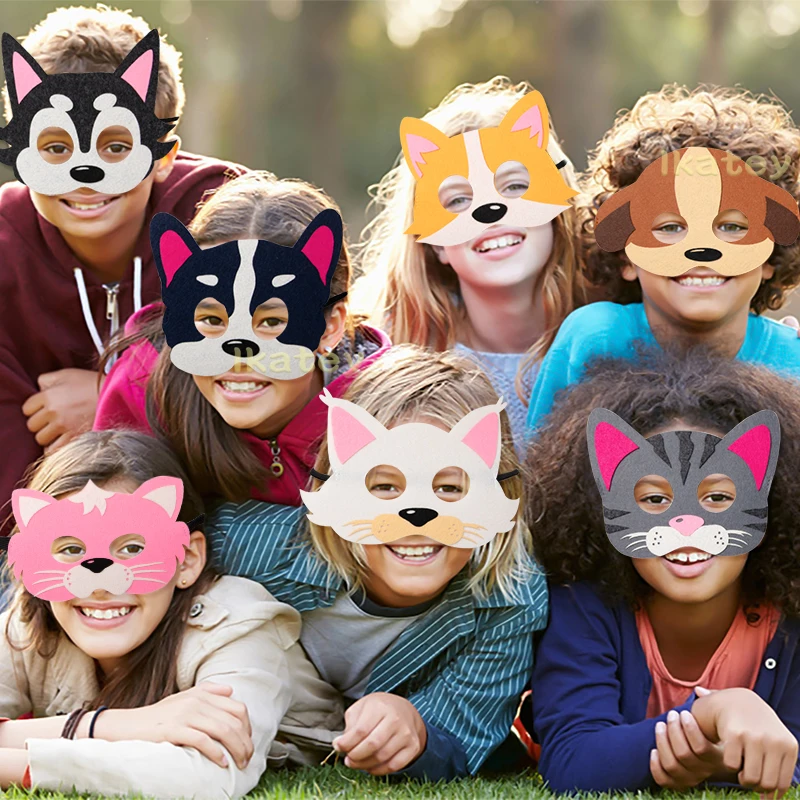 Masques de jouet en feutre pour enfants, déguisement de chiot chat, déguisement, fête d'anniversaire, jeu de simulation, accessoires de cosplay, cadeaux de Noël, 12 pièces