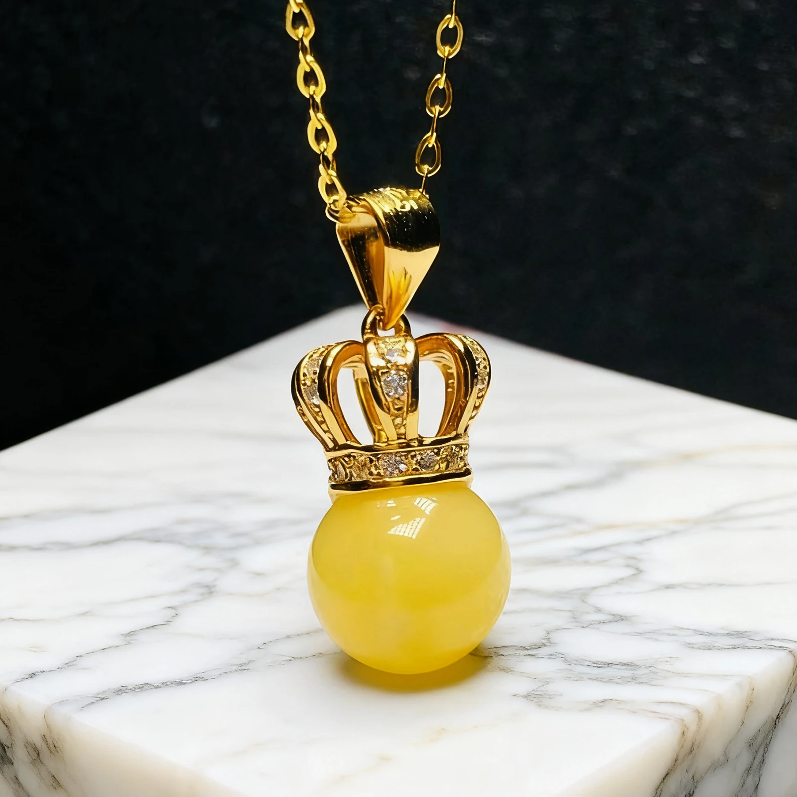 

Подвеска в форме короны из натурального янтаря диаметром 11 мм из цельного стерлингового серебра для ожерелья