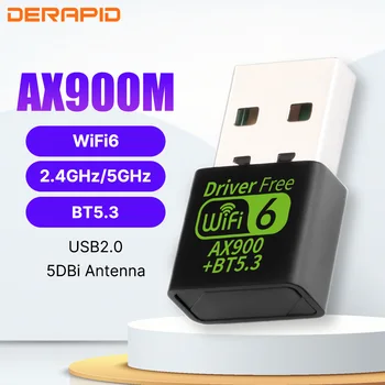 WiFi 6 AX900 Bluetooth 5.3 WiFi USB Adapter Bezprzewodowa karta sieciowa 2,4G i 5 GHz Wi-Fi Odbieraj USB do komputera PC/laptopa Win10/11 Driver Free