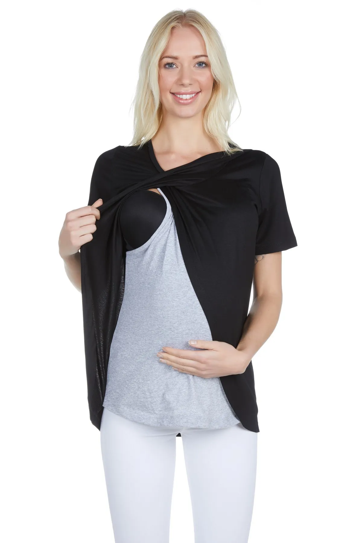 LuvmaBelly Maternity 3502 Black Cotton Puerperal Breastfeeding Blouse