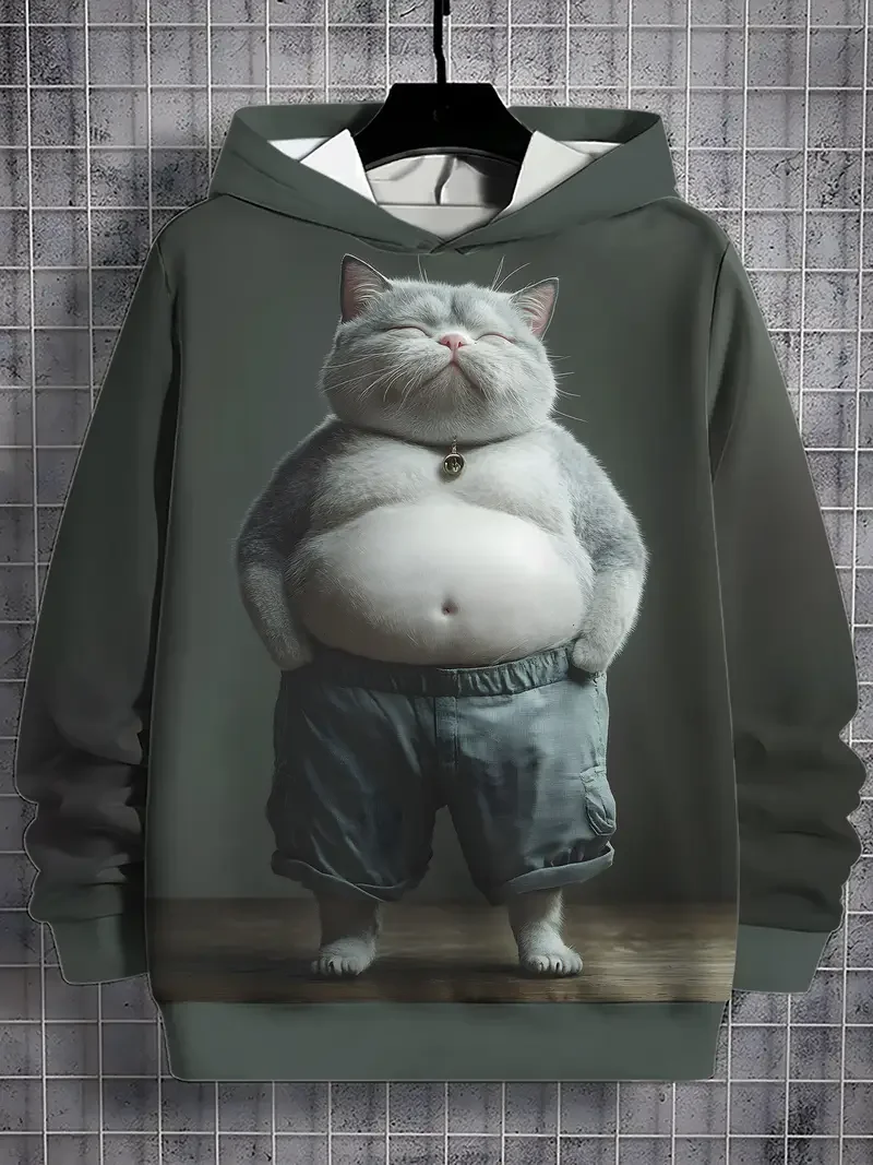 

Забавный мультяшный кот с 3d принтом, мужская толстовка, женские модные толстовки, повседневная толстовка с капюшоном большого размера, пальто в стиле Харадзюку, унисекс, Sudaderas