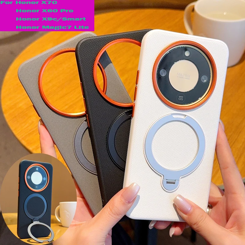 

Rotating Stand Case For Honor X70 X60 Pro Magsafe Magnetic Luxury PU Leather Shockproof Cover For Honor X9c Smart Magic7 Lite