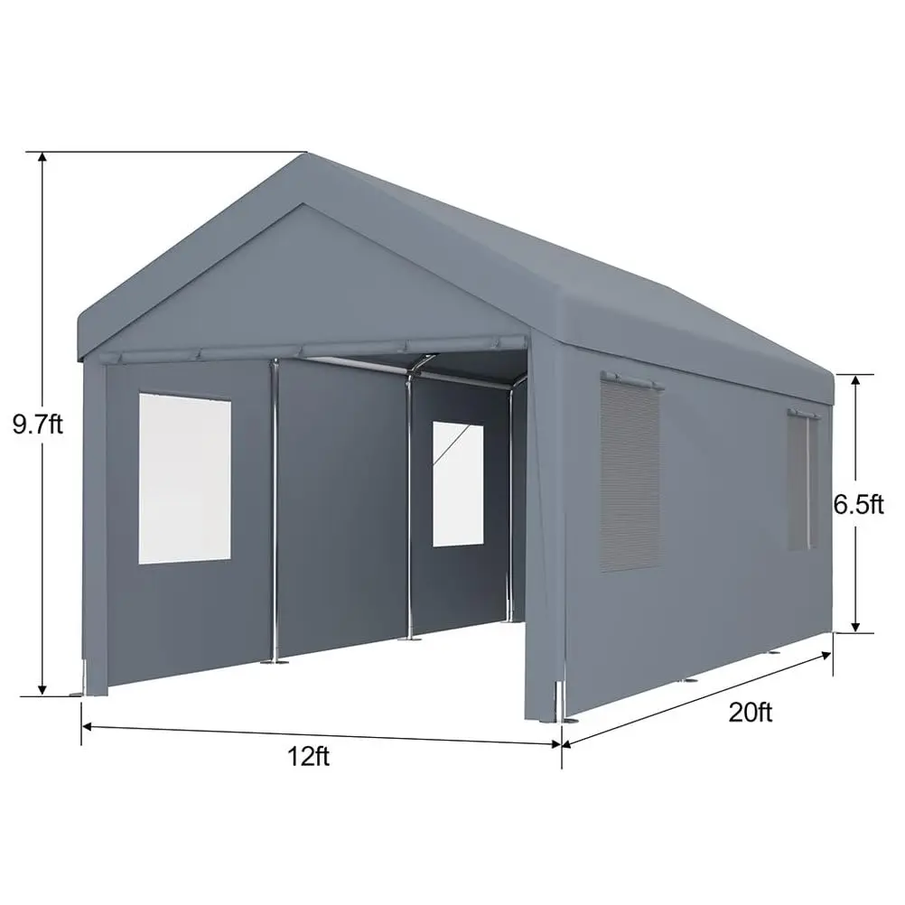 12x20 FT Heavy Duty Carport Portable Garage Removable Sidewalls Windows Waterproof Steel Frame Car Truck Boat, Customized