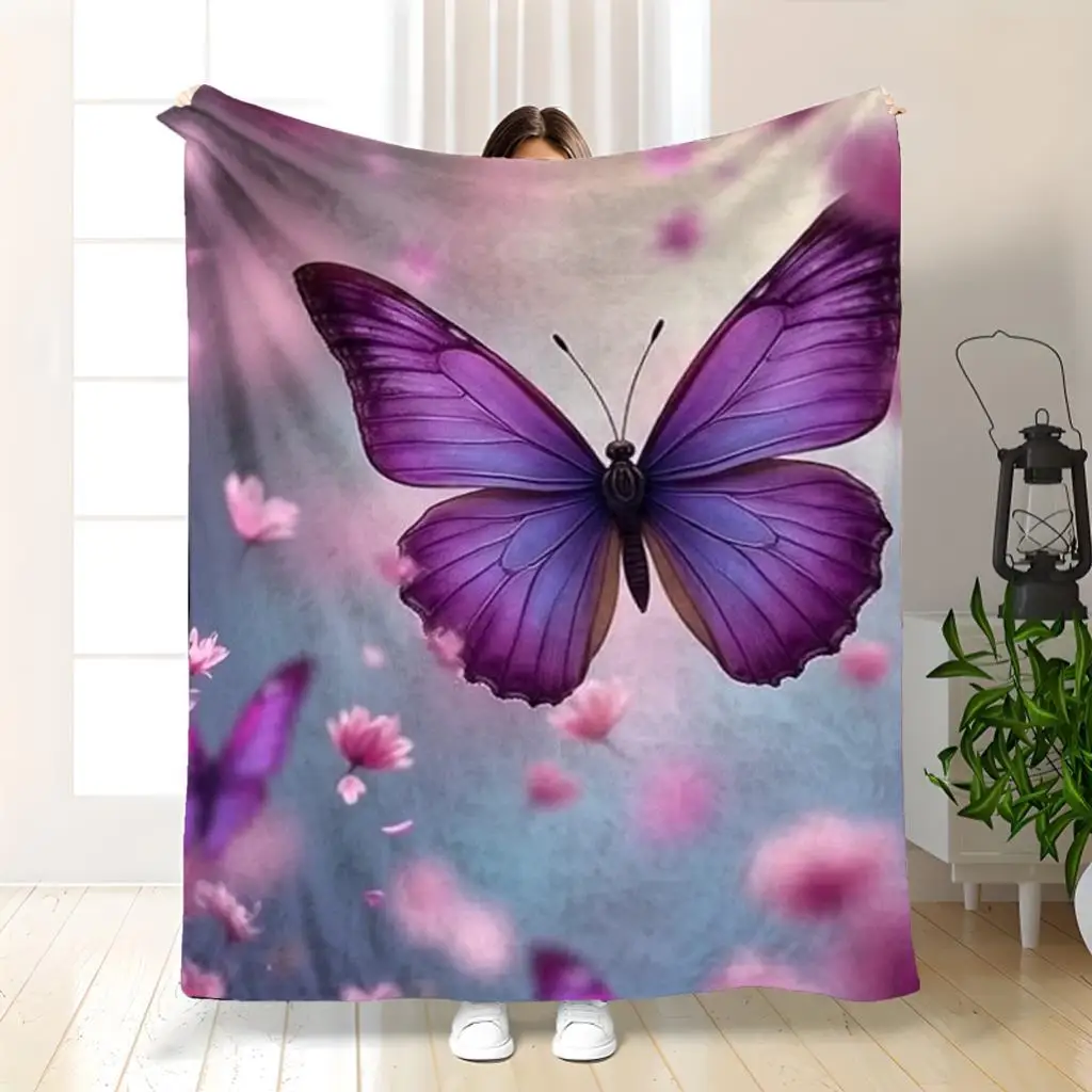 

Cozy Cabin Flannel Blanket - Rustic Purple Butterfly Print Home Decor Blanket