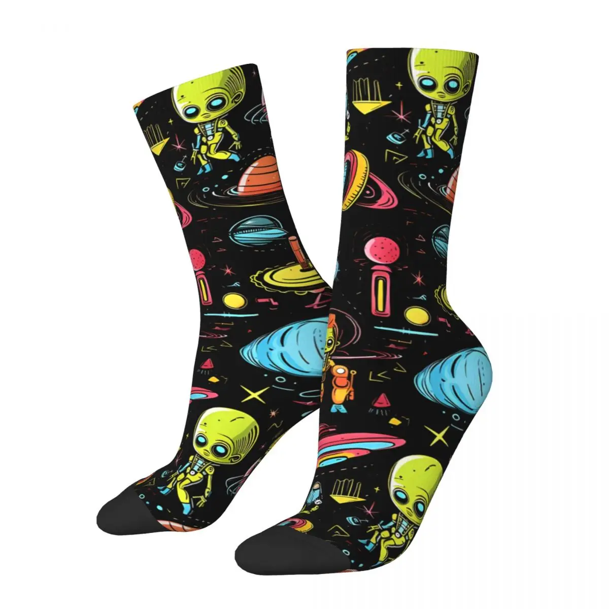 

Vintage Aliens And UFOs Pop Art Men's Socks Alien And UFO Pattern Unisex Novelty Pattern Printed Crazy Crew Sock Gift