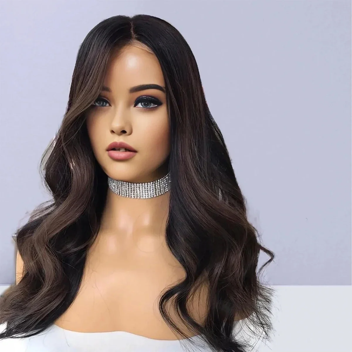 

14inch Highlight Brown Body Wave Hair 100% Human Hair Wig 150 Density 5x5 Lace Front with Baby Hair Pre-Plucked Soft Hair Wig