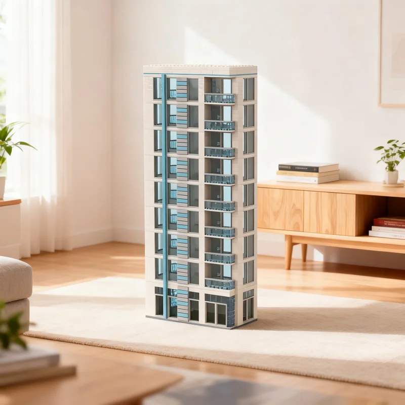 1575pcs MOC City Blue and White Skyscraper Model Christmas Gift Creative Home Decor Desk Display Shelf Accent