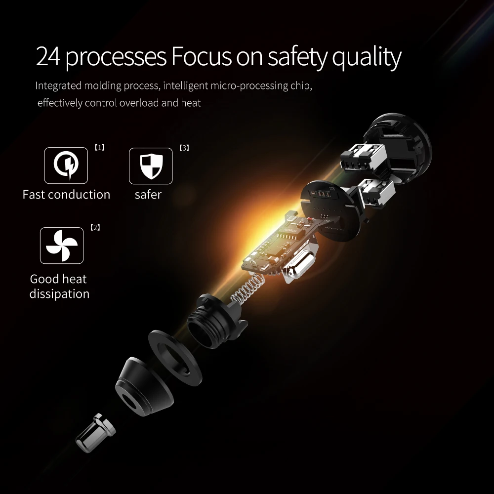 Car charger, fast charging, dual USB dual output, LED car battery voltage detection, on-board charger, made of high-grade alumin view 2