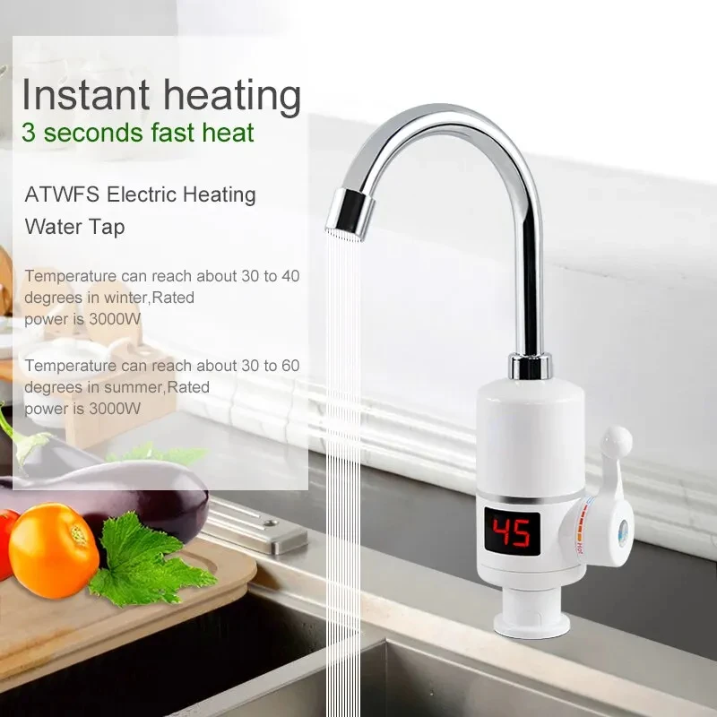 For Hot Water Heater Tap Fast Instantaneous Thermostat for Water Heater 3000w Electrical Faucet Temperature Display