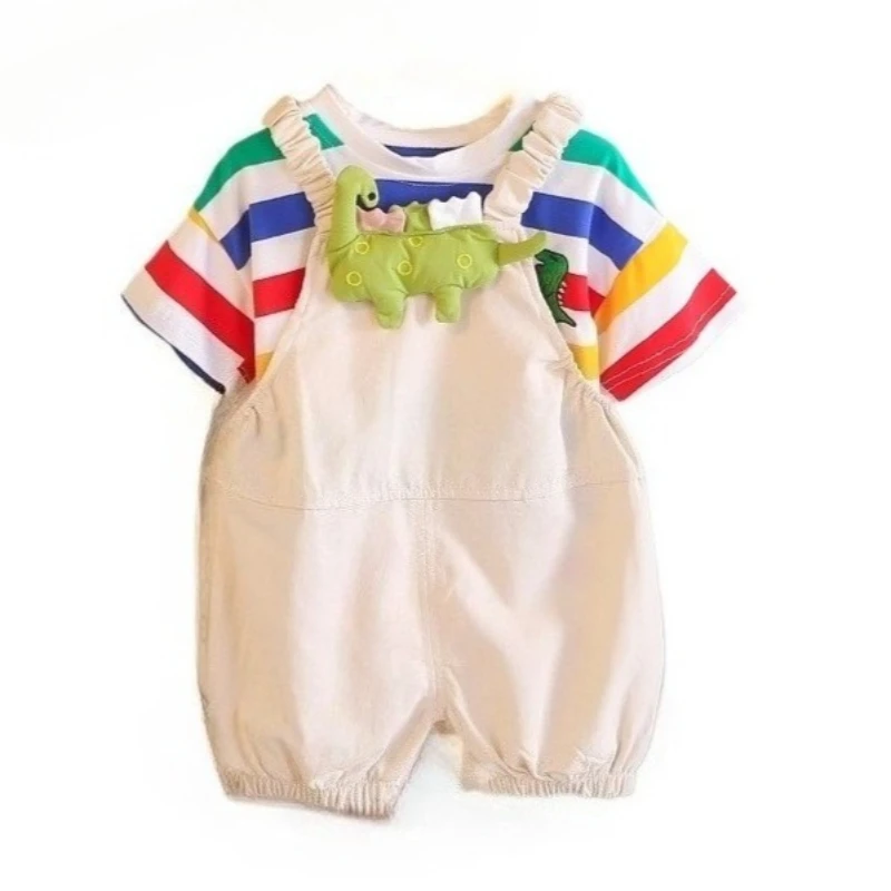 

Новый летний комплект одежды для маленьких мальчиков, детская полосатая футболка и шорты, комплект из 2 предметов, комплект одежды для девочек, модный повседневный костюм для младенцев