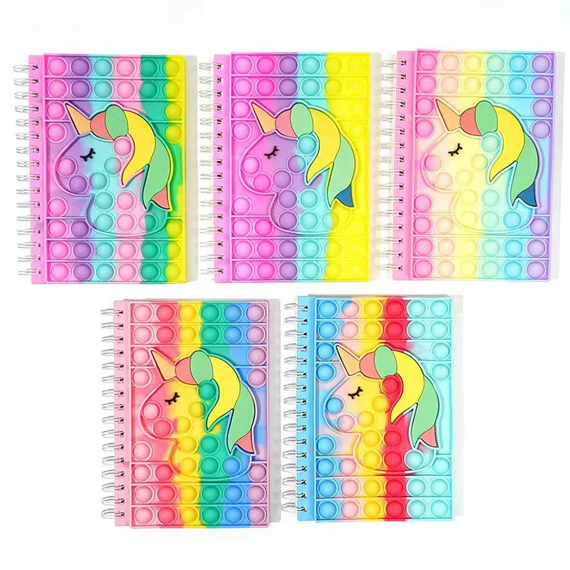 Cute cartoon unicorn coil book decompression silicone bubble notebook student color loose-leaf notepad exquisite gift