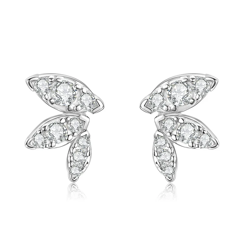 S925 Silver Leaf Butterfly D Color  Moissanite Stud Earrings  925 Sterling Silver for Women Jewelry Piercing