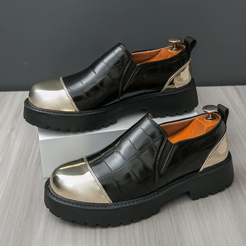 

New Men Fashionable Loafers Men One-foot Thick-soled Anti-slip Height-increasing Leather Shoes British Business Shoes Size 38-46