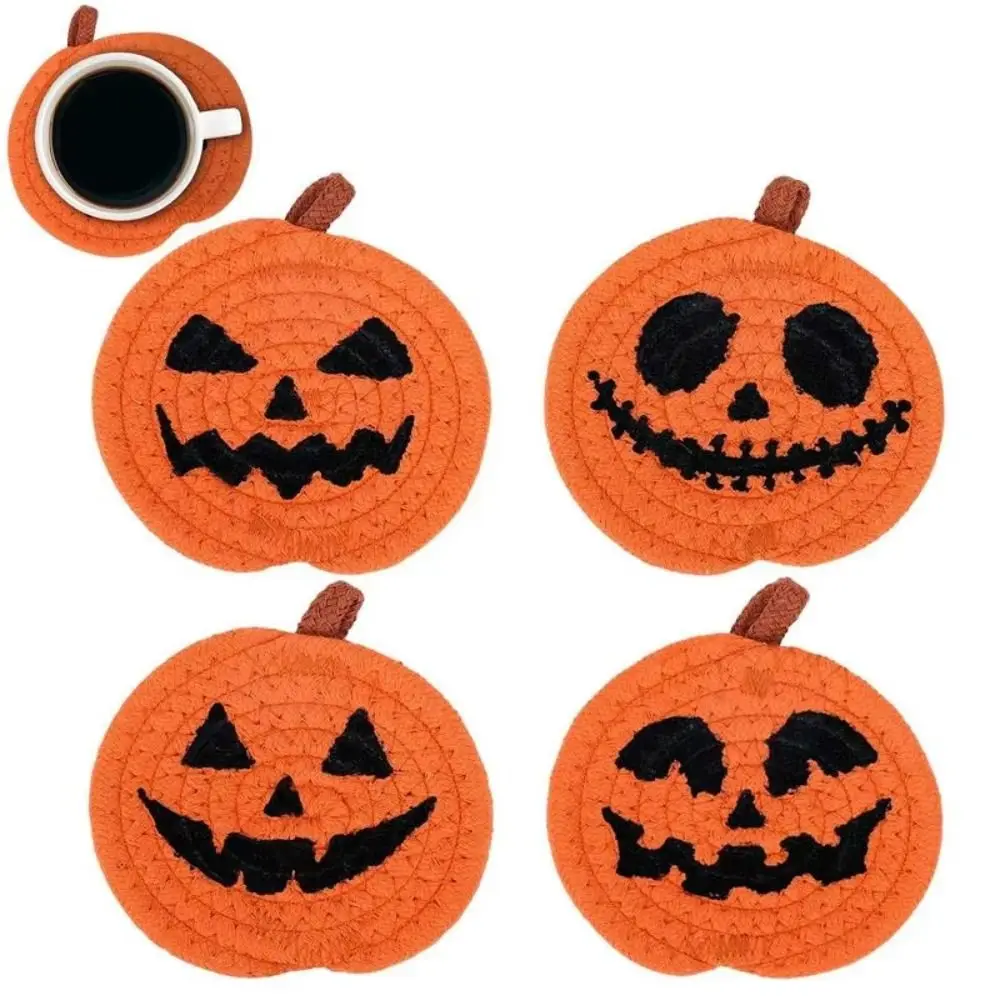 

4/8Pcs Creative Pumpkin Shaped Coasters Handwoven Absorbent Non-Slip Cup Mat Anti-fouling Heat Resistant Decorative Placemats