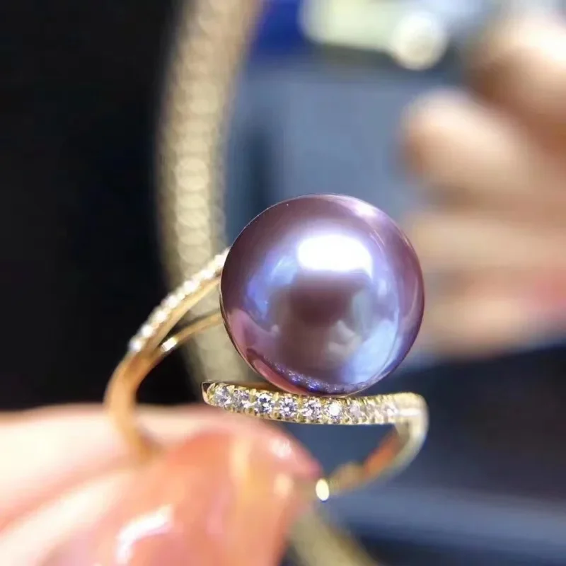 Charming 12mm Genuine Purple Lavender Perfect Round Pearl Ring Adjustable Size Women Jewelry Wedding Gift 925 Sterling Silver